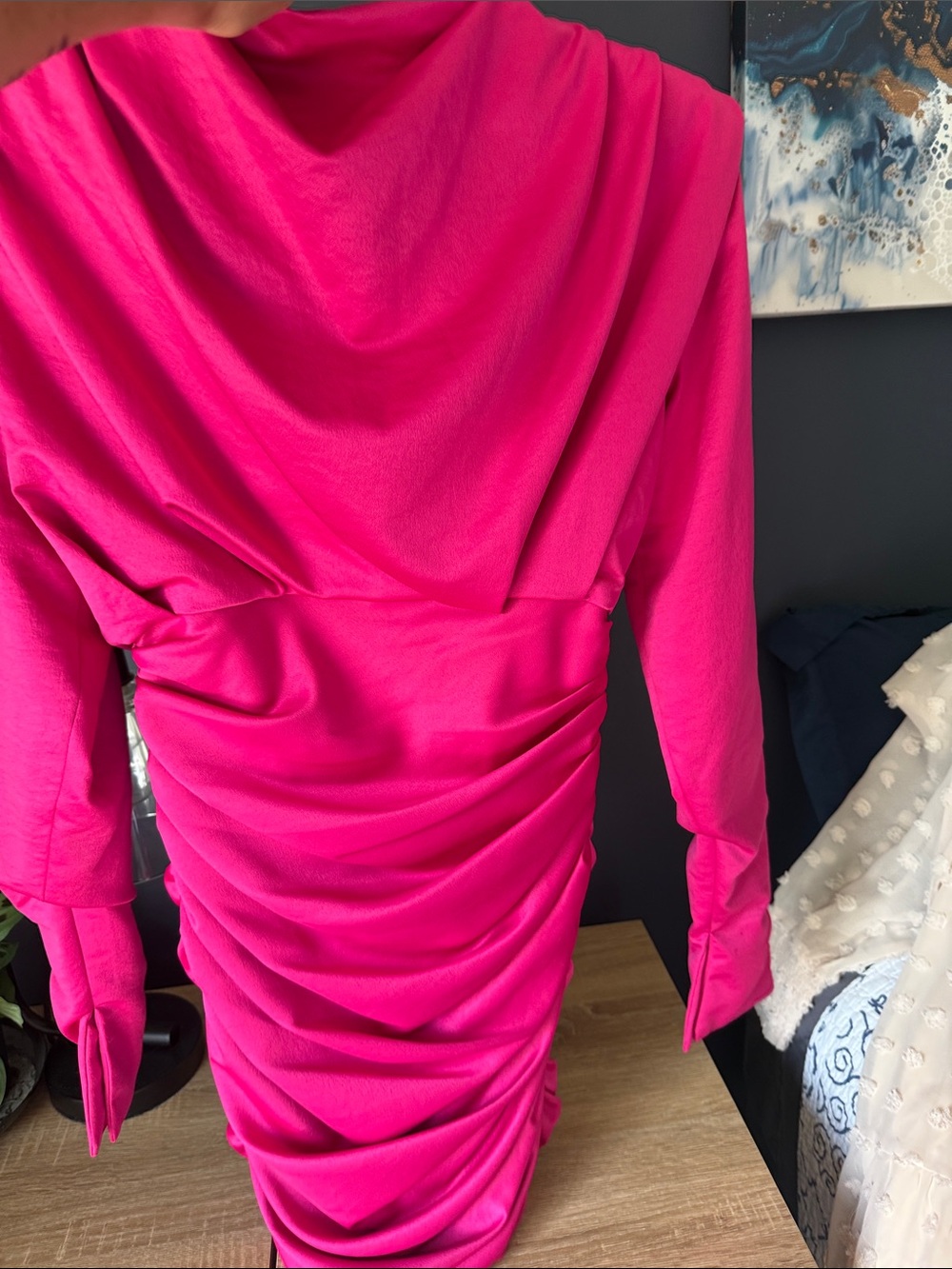 House of CB Fuchsia Pink Satin Ruched Mini Dress (This runs small like a Sz 6/8)